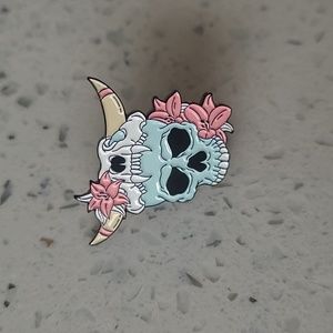Cool Horned Skeleton Floral Devil Creature Macabre Death Life Goth Lapel Pin